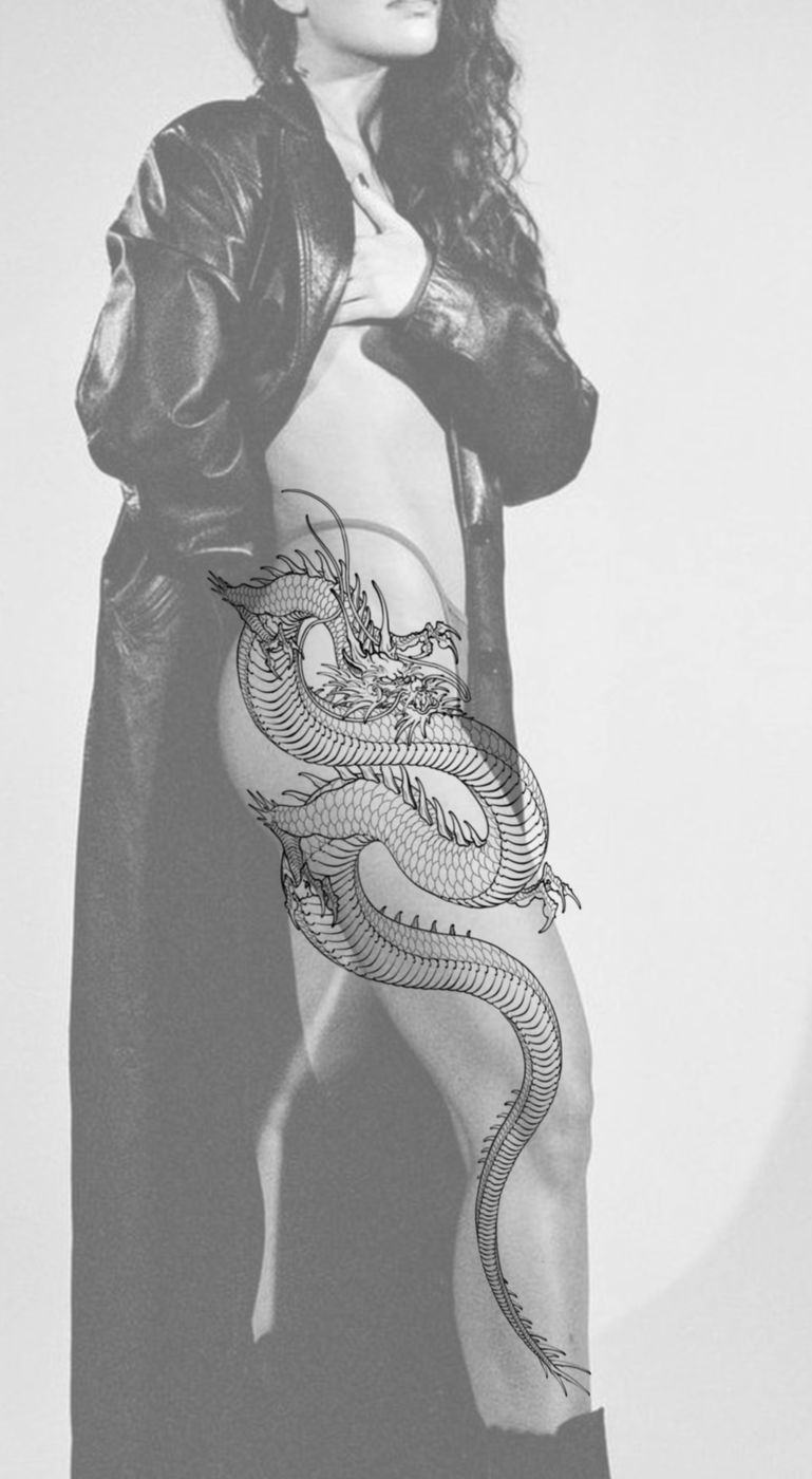 Wolny projekt tatuażu: Smok — bok i udo, Tattoo Euforia Bielsko-Biała